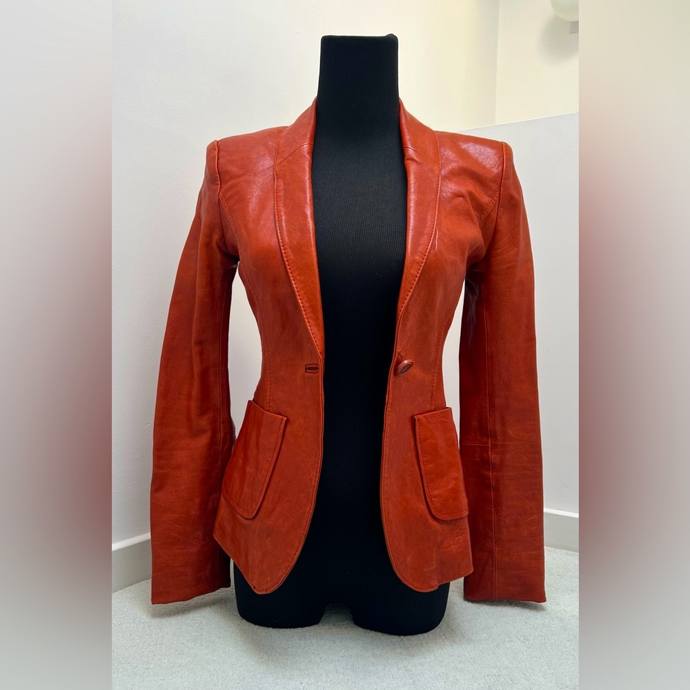 RACHEL ZOE // Leather Blazer. SZ: 0. Burnt Orange.